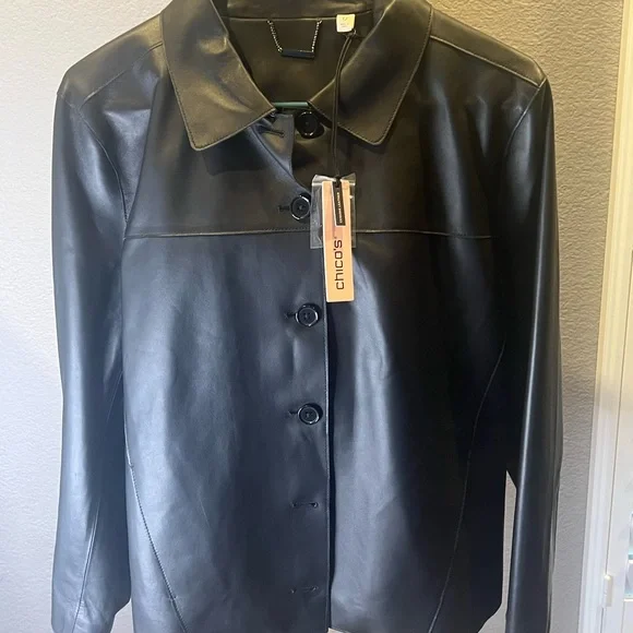 Chico's Black Leather Jacket size 12 - Picture 6 of 16
